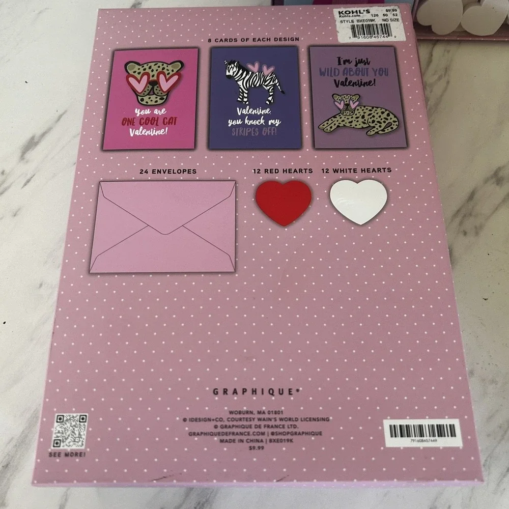 Valentine Card Kits 2024 Lot of 3 Packages 24 Cards Erasers Kohl's Cats Cheetahs